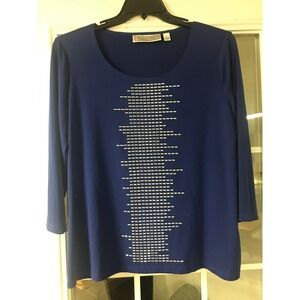 SIMONTON Says Women Blue 3/4 Sleeve Top‎ Geometric Studs Embellishment Size L